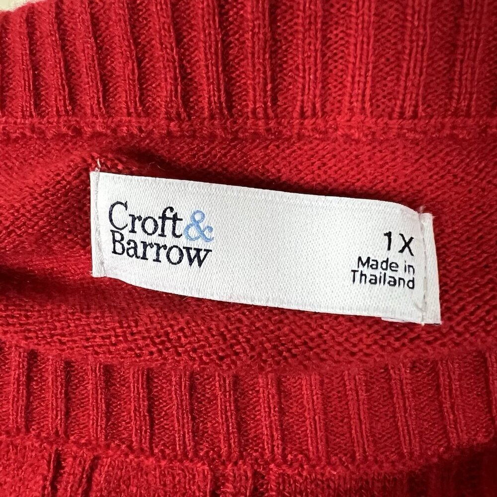 Red Cable Knit Sweater Womens Size 1X Soft Cozy Christmas Holiday Croft & Barrow - Picture 10 of 14
